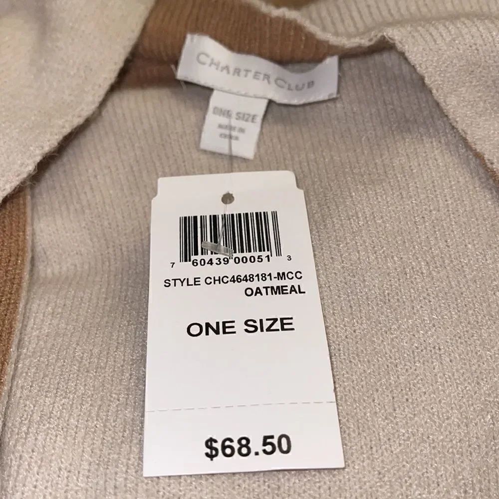 NWT Charter Club Poncho Open Front Tan Beige Sweater one size. Minor snatches.